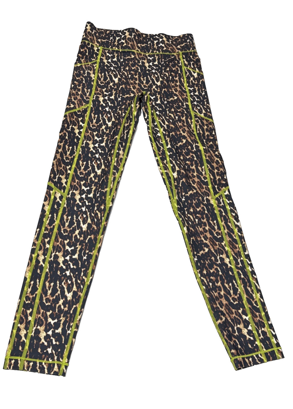 ALL ACCESS Womens High Waist Leggings Size S Leopard Light Neon Stitching Pocket